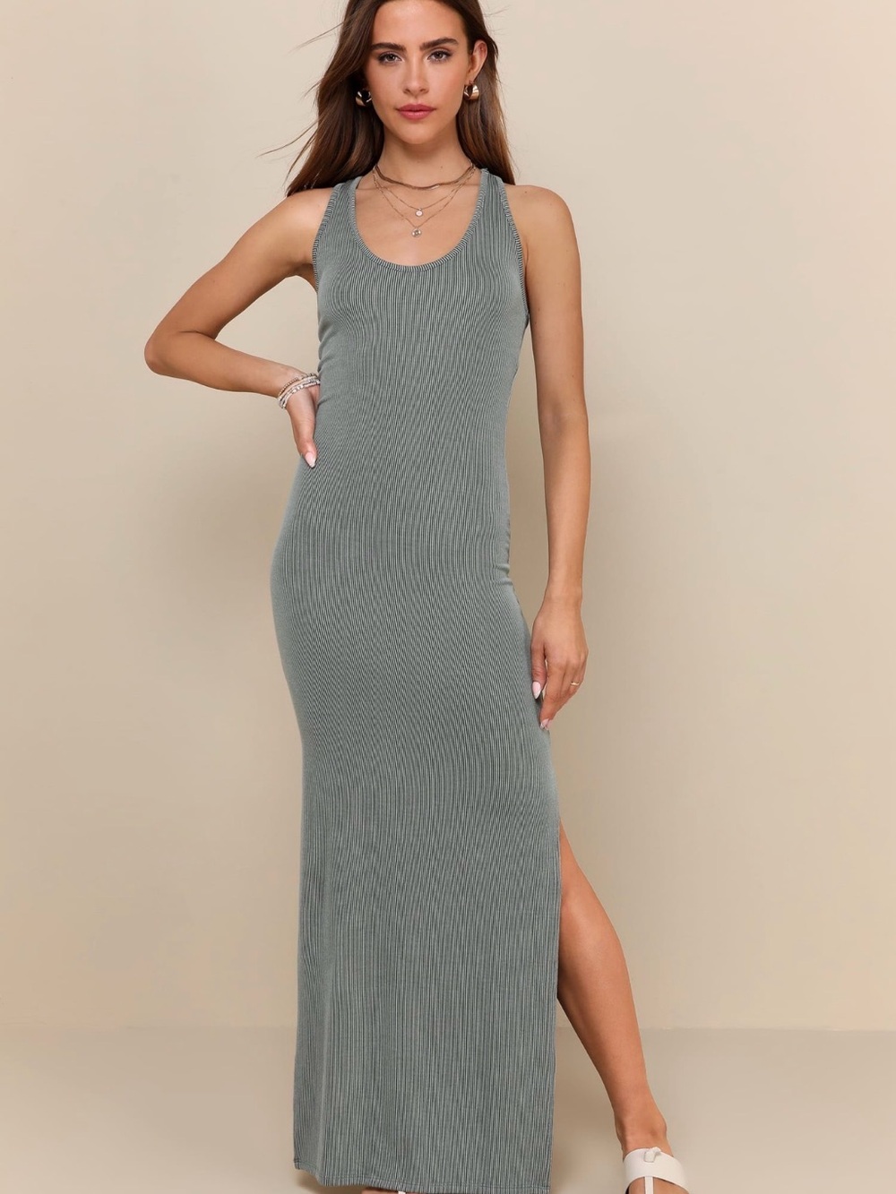 Relaxed but Not Least Sage Green Ribbed Sleeveless Maxi Dress